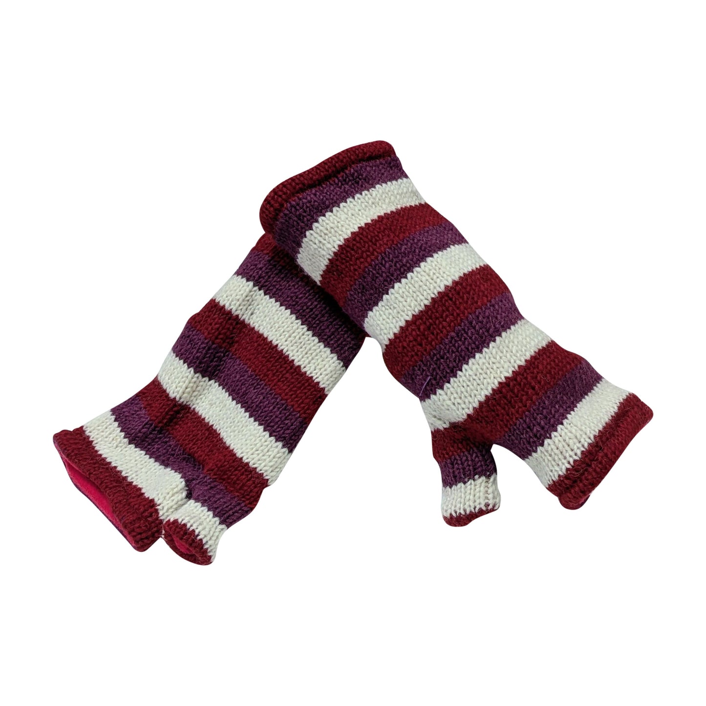 Handmade Knit Handwarmers 100% Wool Winter Striped Fingerless Fleece Lined Gloves Hand Warmer One Size P7