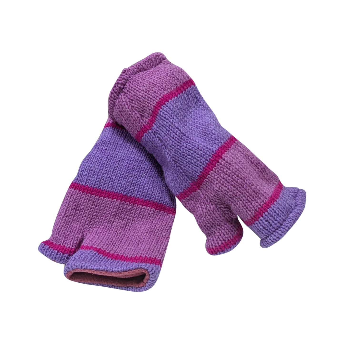 Handmade Knit Handwarmers 100% Wool Winter Striped Fingerless Fleece Lined Gloves Hand Warmer One Size P70