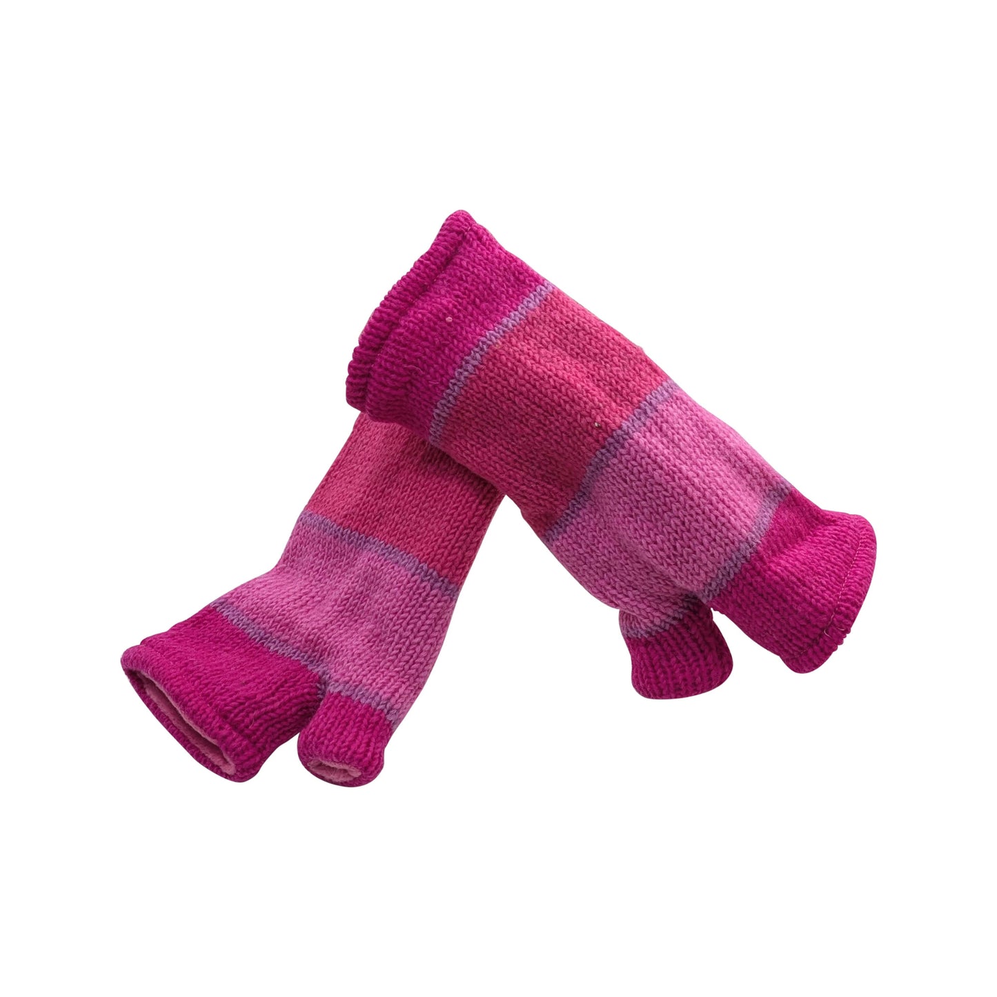 Handmade Knit Handwarmers 100% Wool Winter Striped Fingerless Fleece Lined Gloves Hand Warmer One Size P71