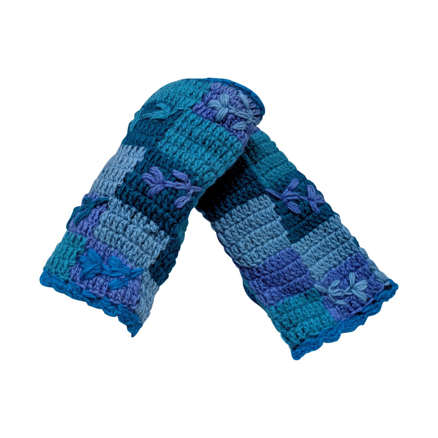 Handmade Crochet Stitch Handwarmers 100% Wool | Fleece Lined Fingerless Gloves One Size P1