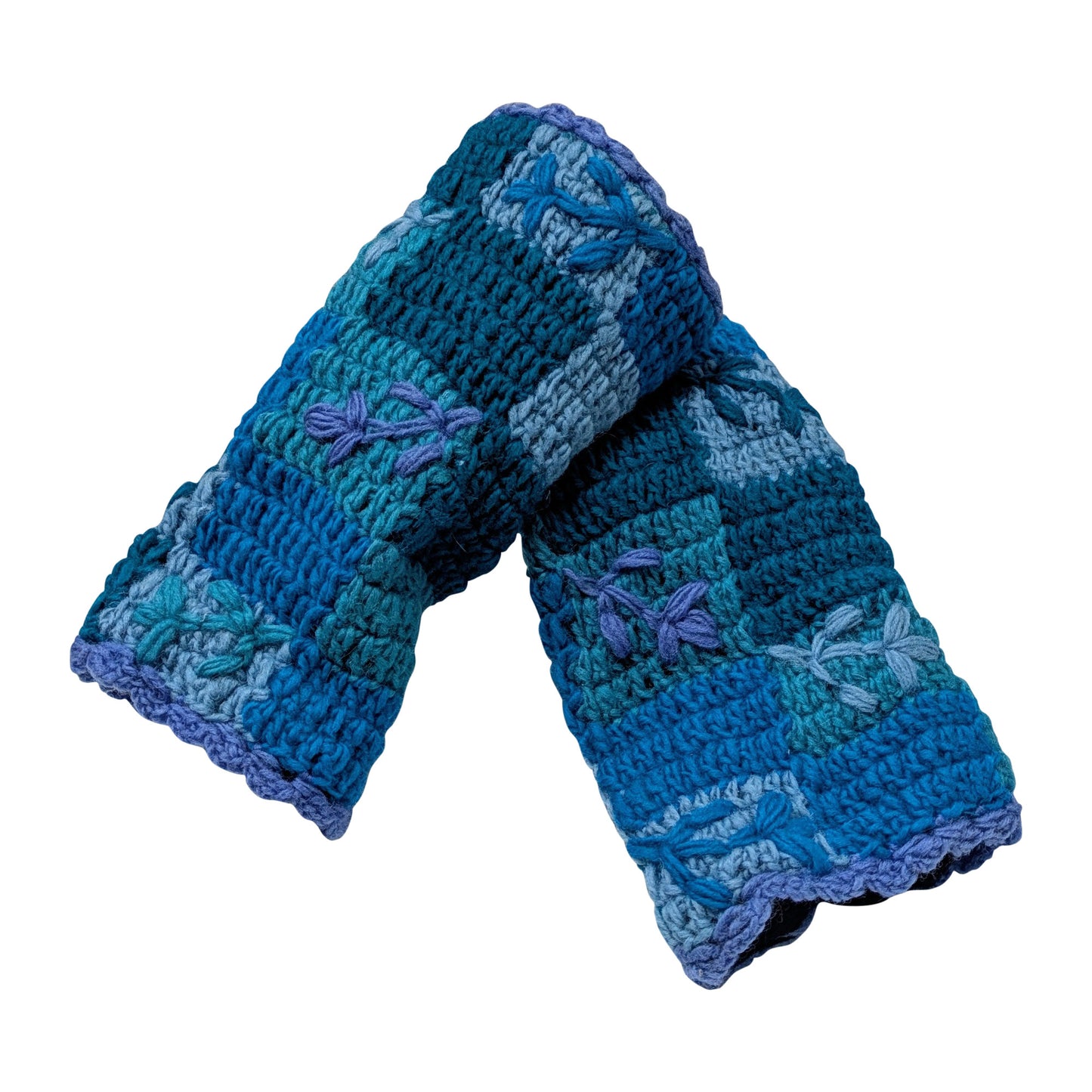 Handmade Crochet Stitch Handwarmers 100% Wool | Fleece Lined Fingerless Gloves One Size P10
