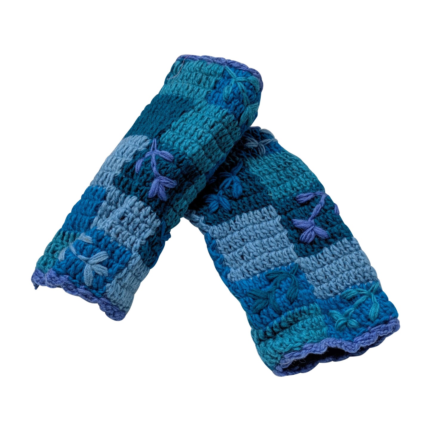 Handmade Crochet Stitch Handwarmers 100% Wool | Fleece Lined Fingerless Gloves One Size P13