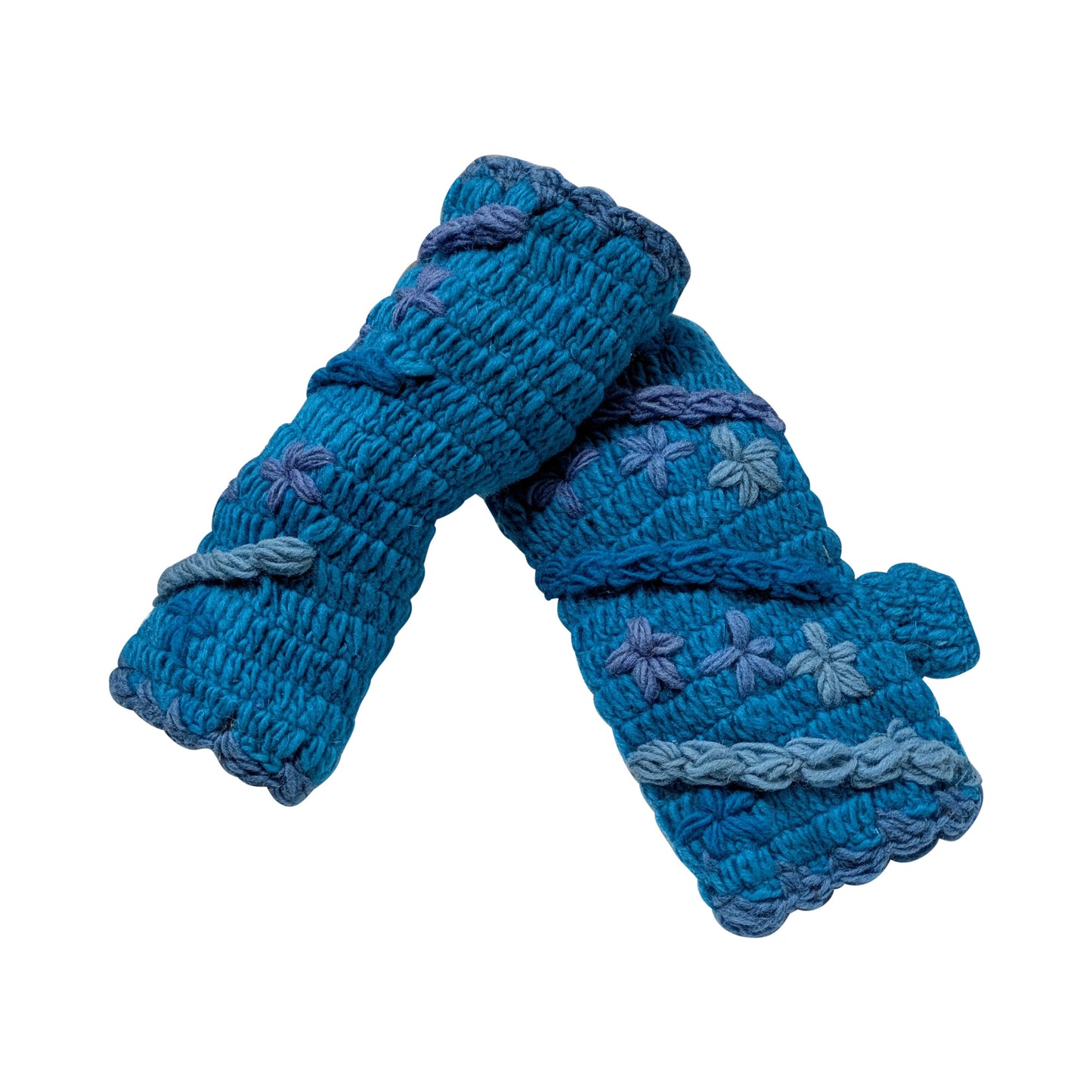 Handmade Crochet Stitch Handwarmers 100% Wool | Fleece Lined Fingerless Gloves One Size P15