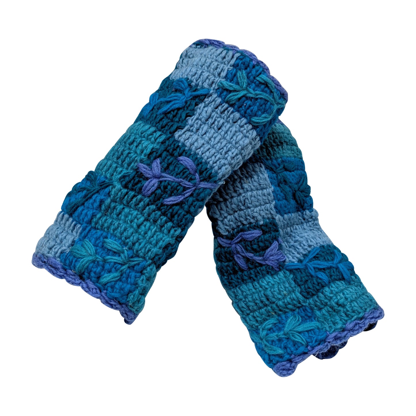 Handmade Crochet Stitch Handwarmers 100% Wool | Fleece Lined Fingerless Gloves One Size P16