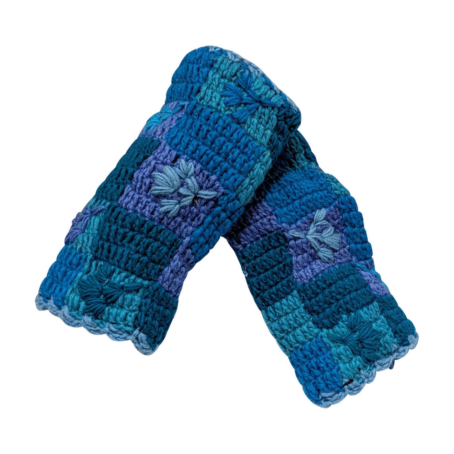 Handmade Crochet Stitch Handwarmers 100% Wool | Fleece Lined Fingerless Gloves One Size P22