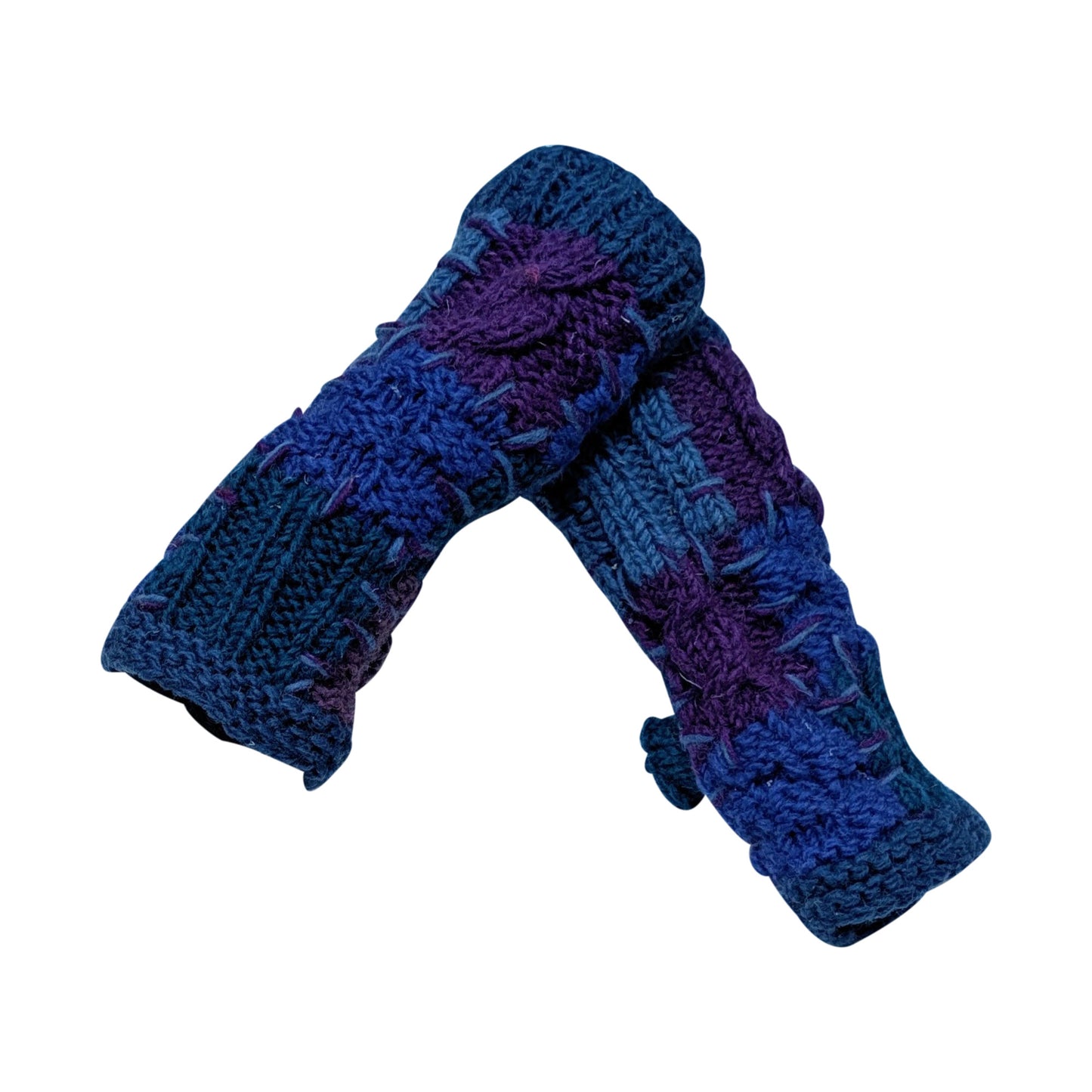 Handmade Crochet Stitch Handwarmers 100% Wool | Fleece Lined Fingerless Gloves One Size P28