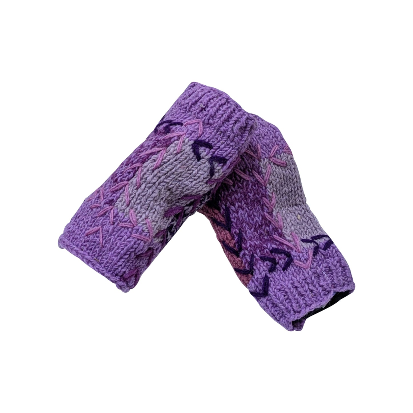 Handmade Crochet Stitch Handwarmers 100% Wool | Fleece Lined Fingerless Gloves One Size P11