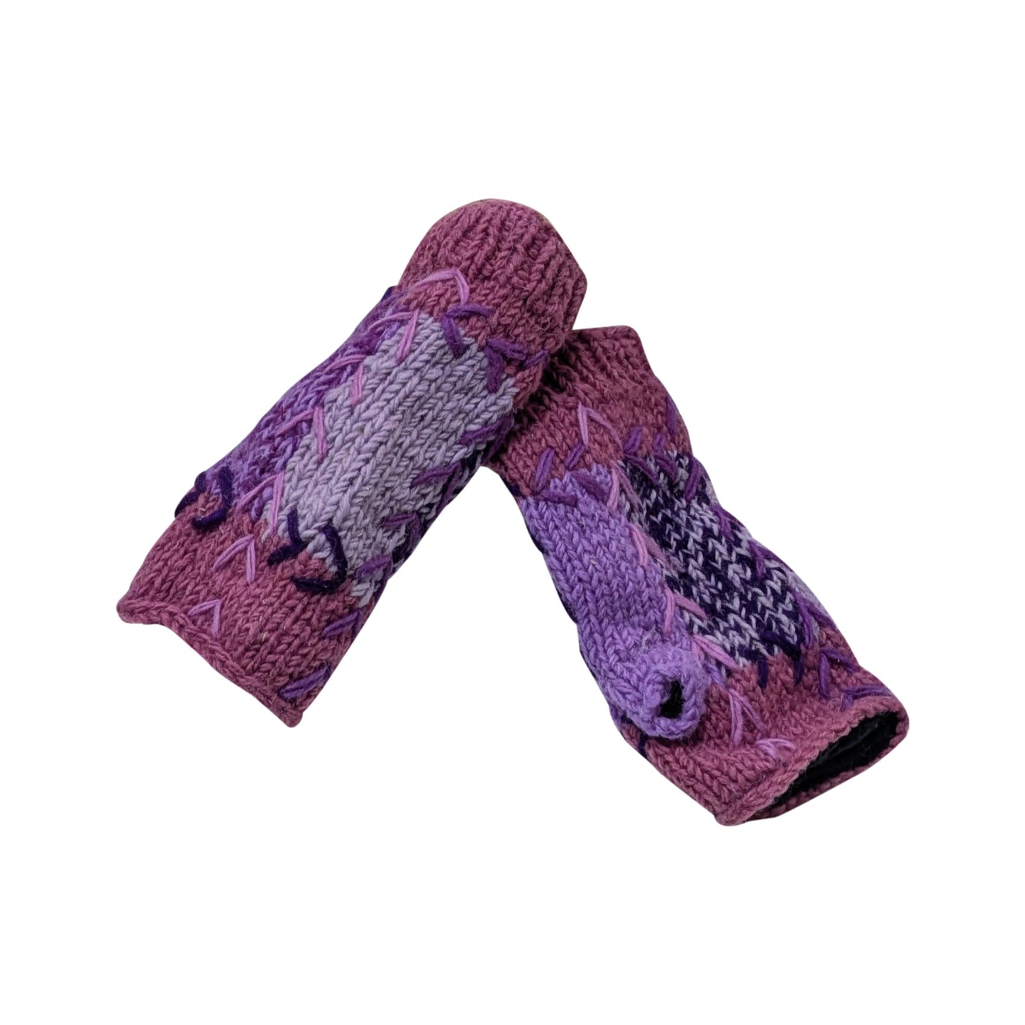 Handmade Crochet Stitch Handwarmers 100% Wool | Fleece Lined Fingerless Gloves One Size P4