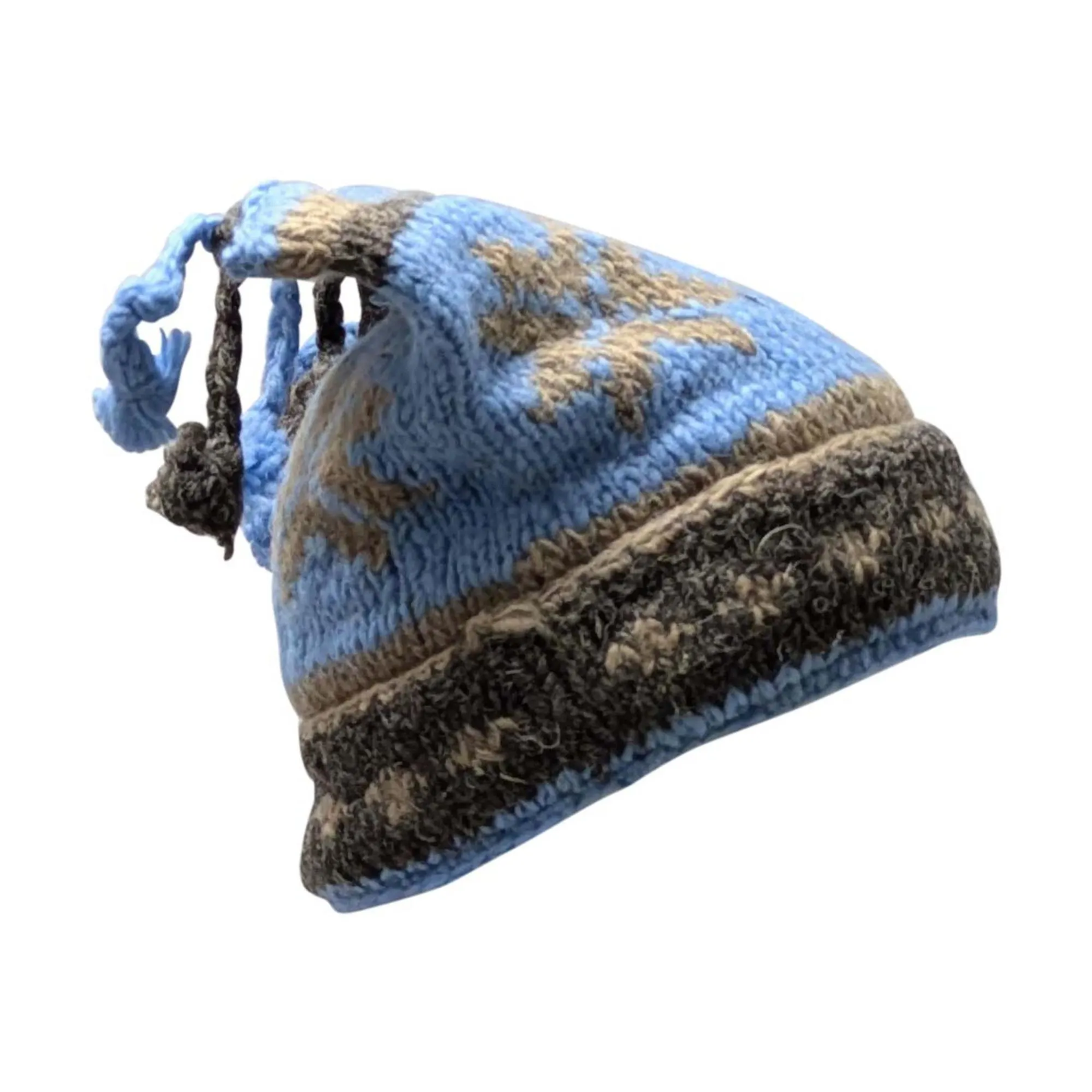 Hand Knit Recycled Wool Beanie: Fleece Lined Winter Hat - p359