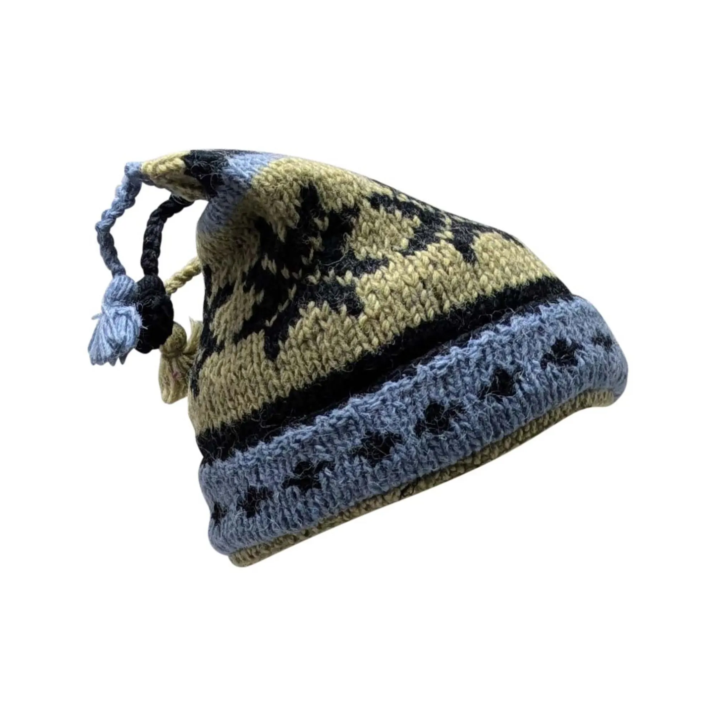 Hand Knit Recycled Wool Beanie: Fleece Lined Winter Hat - p360