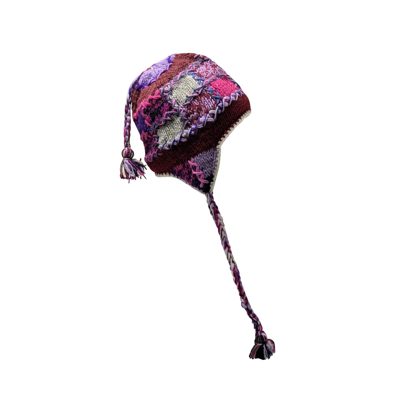 Hand Knit Wool Hat: Unisex Fleece Lined Winter Bobble Tassel - P73