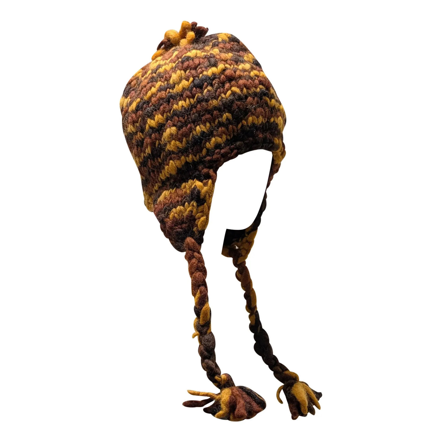 Hand Knit Wool Bobble Hat: Fleece Lined Striped Winter Cap - P5