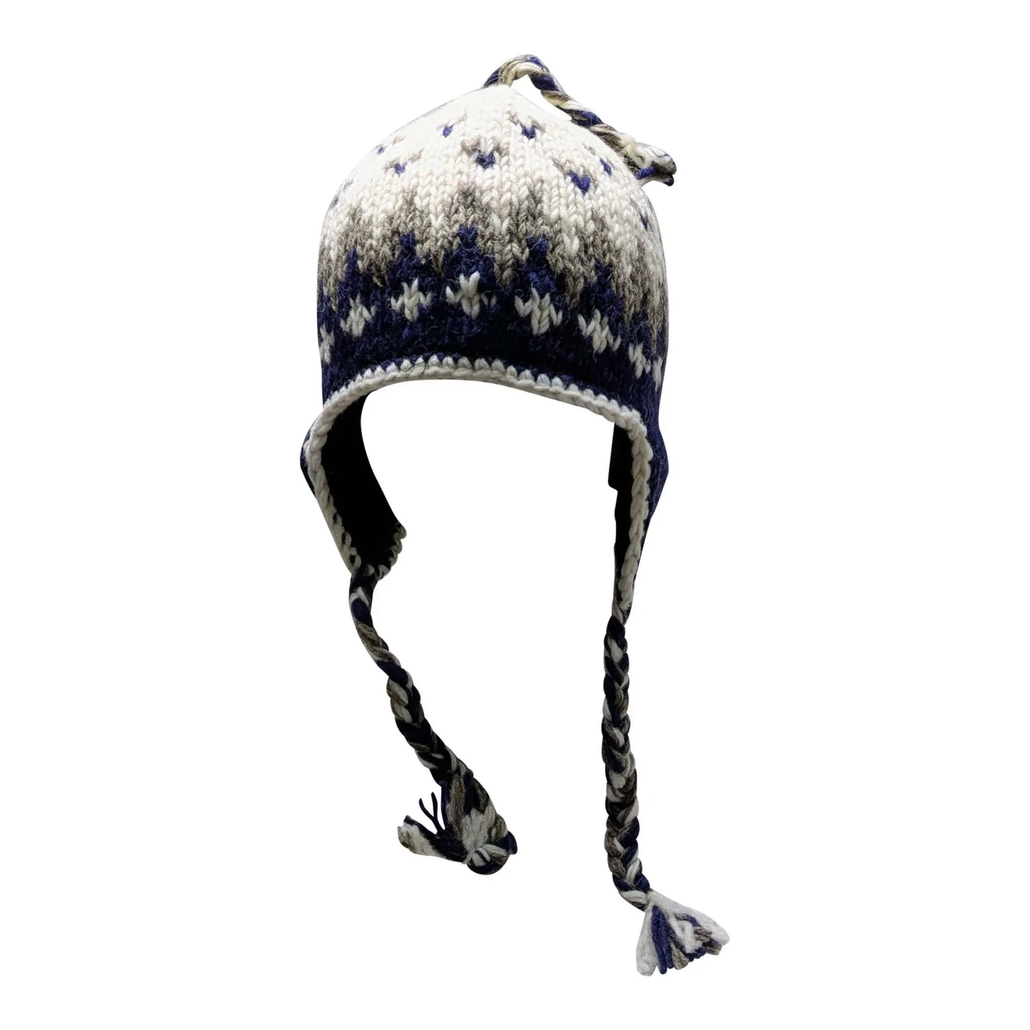 Hand Knit Wool Winter Hat: Fleece Lined, Boho Tassel - P125
