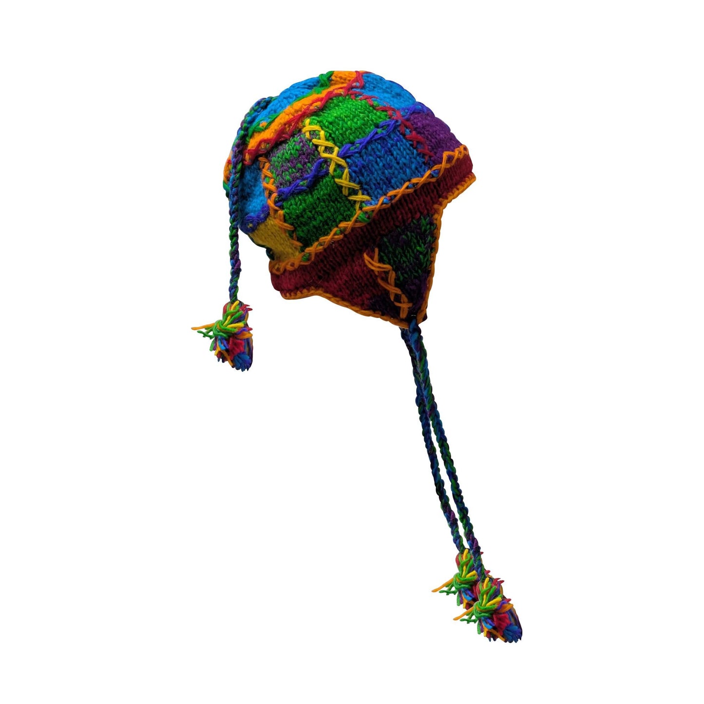 Hand Knit Wool Hat: Unisex Fleece Lined Winter Bobble Tassel - P9