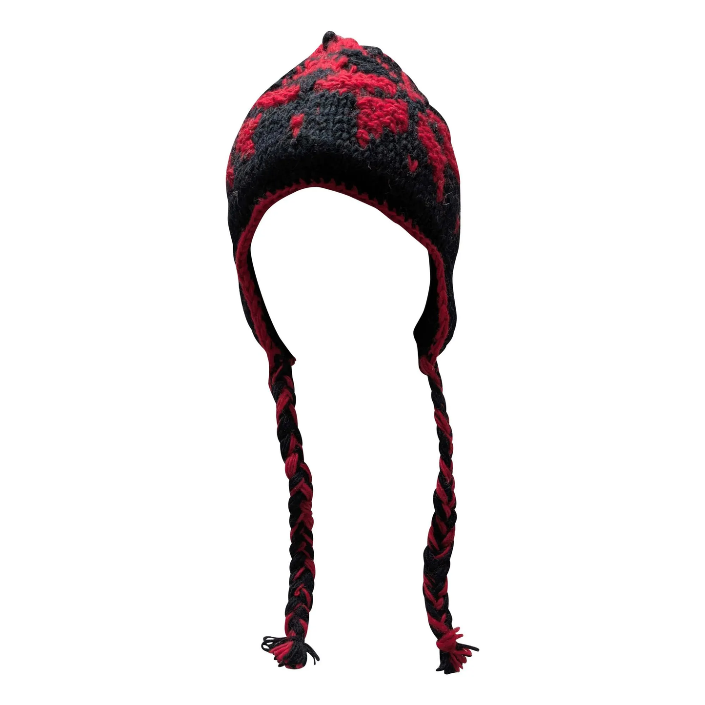 Hand Knit Wool Winter Hat: Fleece Lined, Boho Tassel - P23