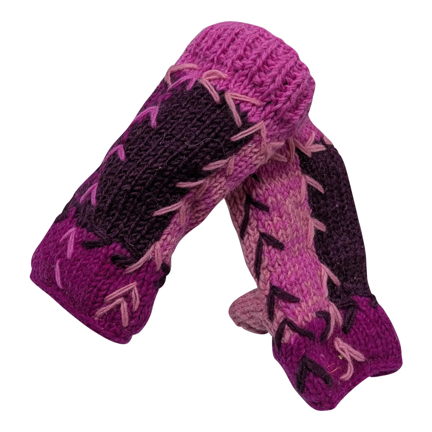 Handmade Crochet Stitch Handwarmers 100% Wool | Fleece Lined Fingerless Gloves One Size P19