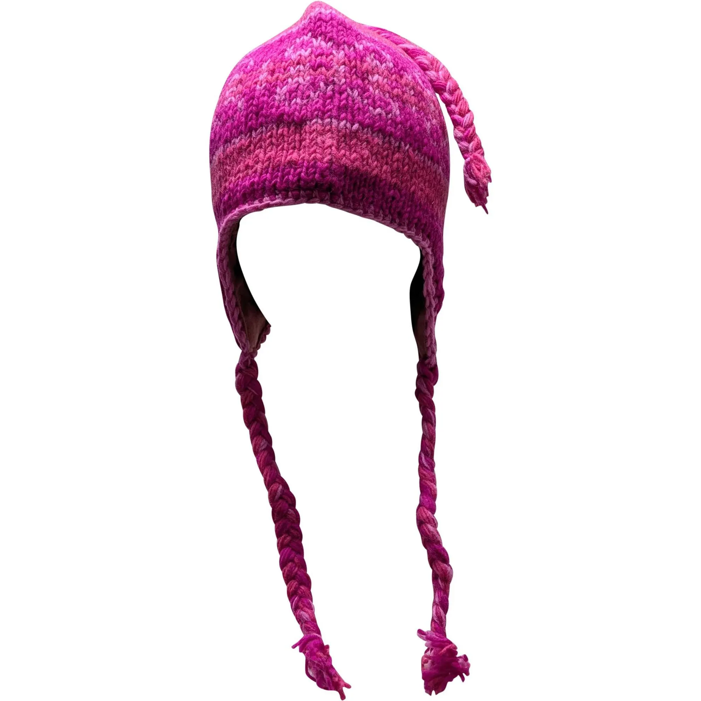 Hand Knit Wool Winter Hat: Fleece Lined, Boho Tassel - P93