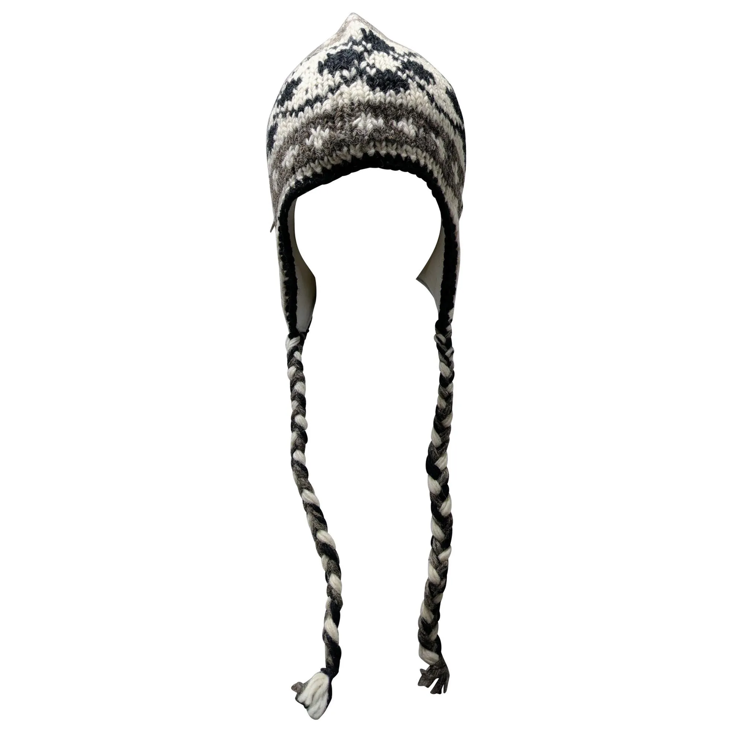 Hand Knit Wool Winter Hat: Fleece Lined, Boho Tassel - P170