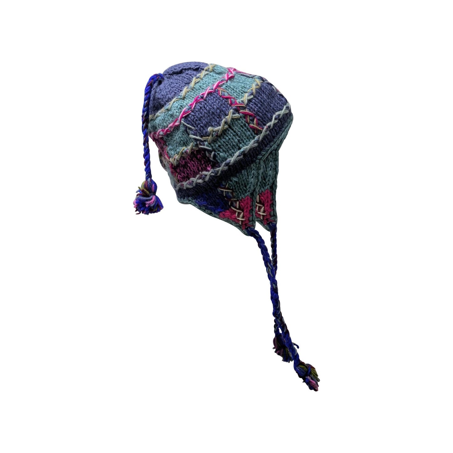 Hand Knit Wool Hat: Unisex Fleece Lined Winter Bobble Tassel - P4