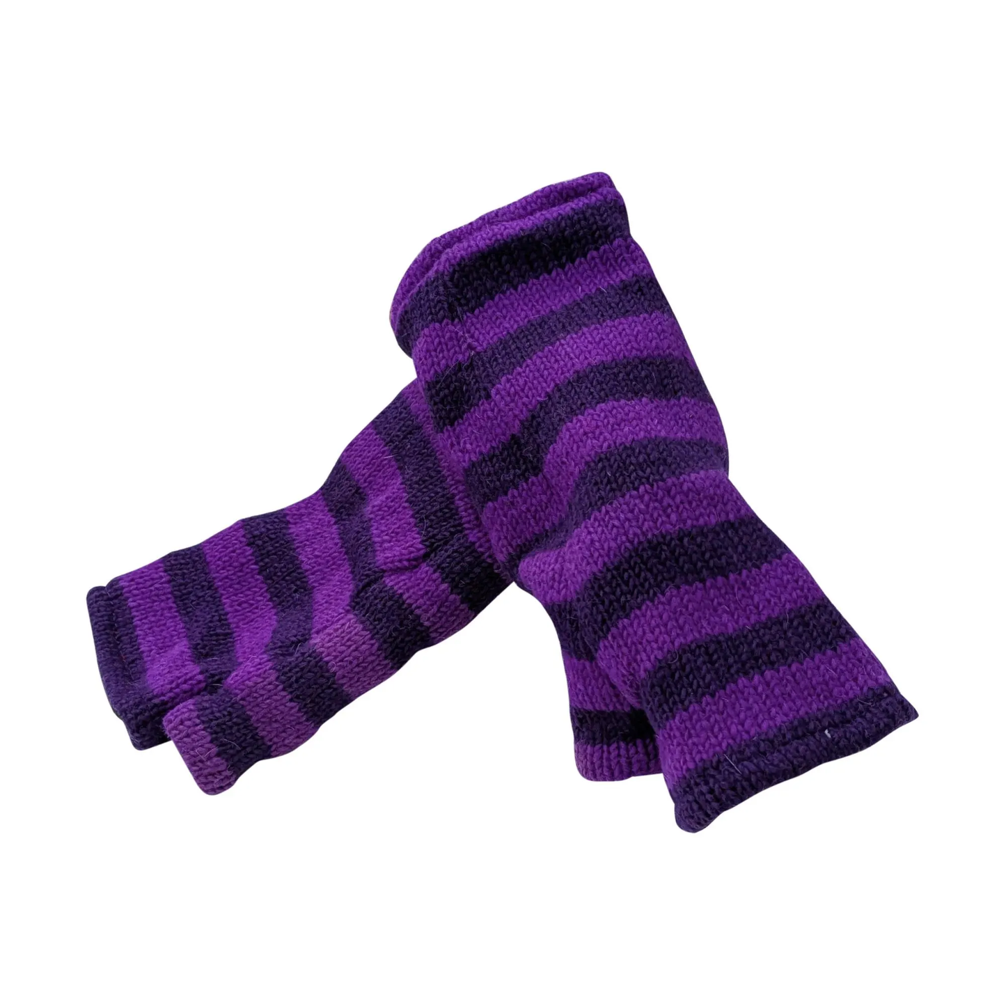 Handmade Knit Handwarmers 100% Wool Winter Striped Fingerless Fleece Lined Gloves One Size P37