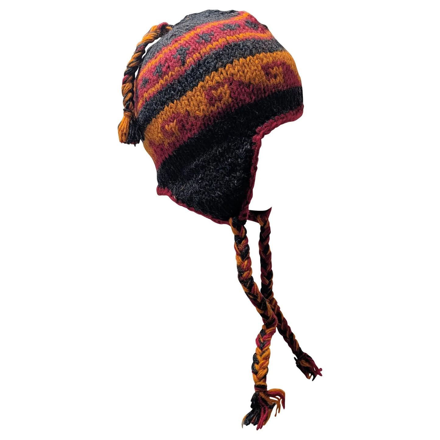 Hand Knit Wool Winter Hat: Fleece Lined, Boho Tassel - P148