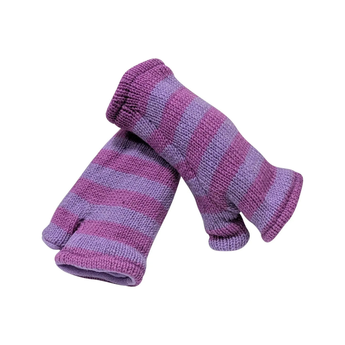 Handmade Knit Handwarmers 100% Wool Winter Striped Fingerless Fleece Lined Gloves One Size P44