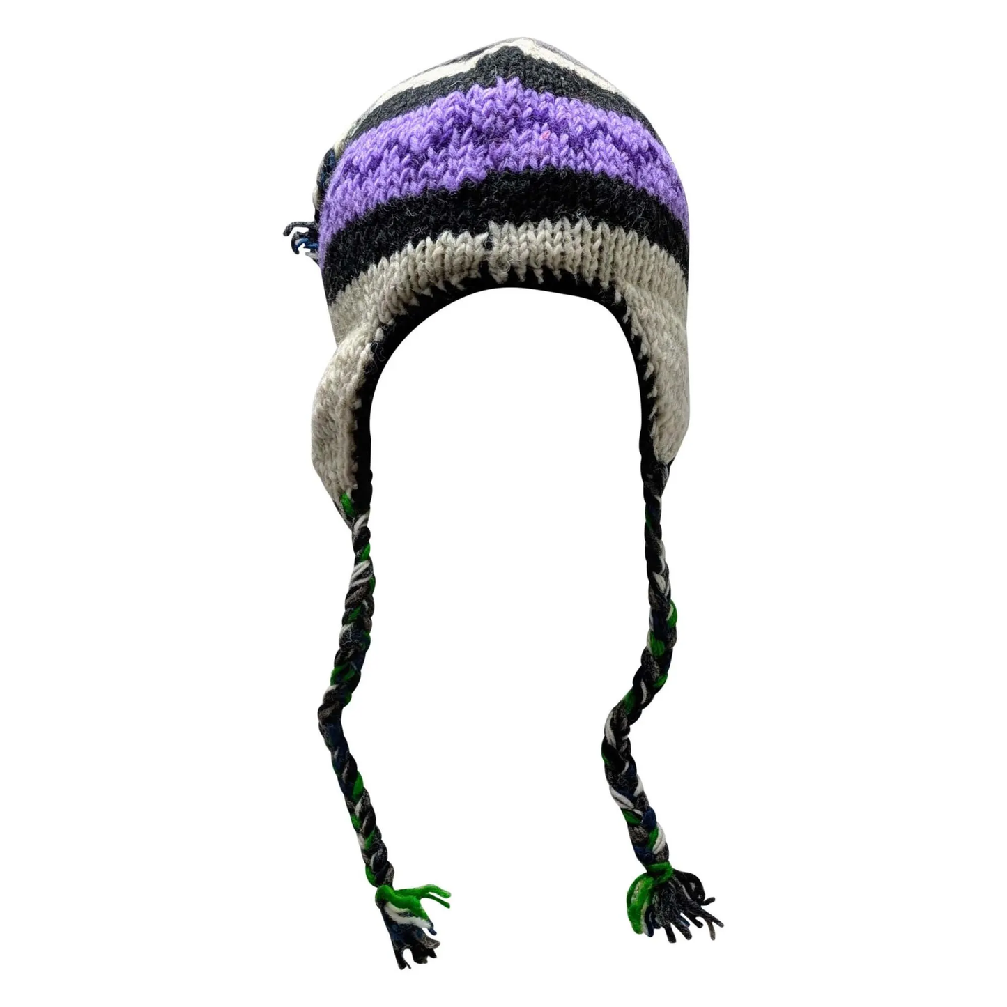 Hand Knit Wool Winter Hat: Fleece Lined, Boho Tassel - P43
