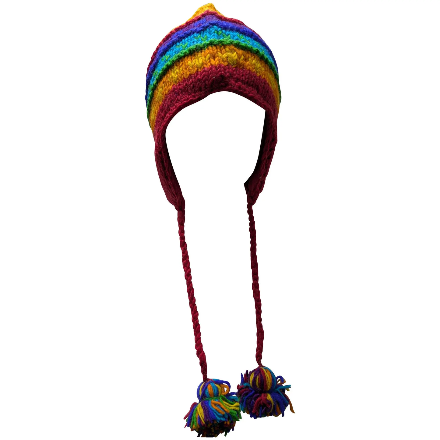 Hand Knit Wool Winter Hat: Fleece Lined, Boho Tassel - P210