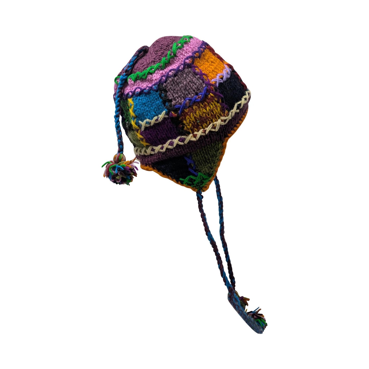 Hand Knit Wool Hat: Unisex Fleece Lined Winter Bobble Tassel - P143