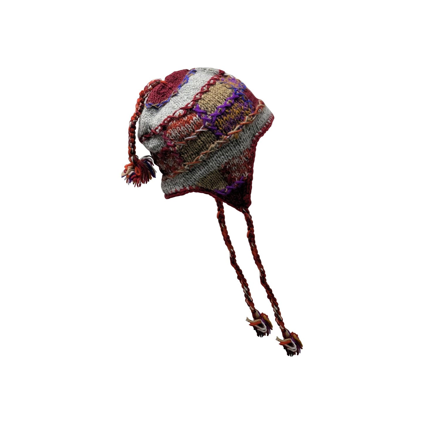 Hand Knit Wool Hat: Unisex Fleece Lined Winter Bobble Tassel - P23