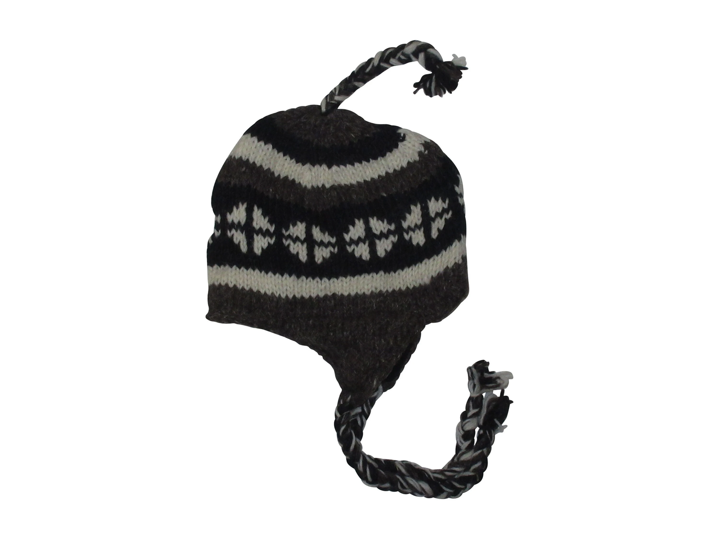 Hand Knit Wool Winter Hat: Fleece Lined, Boho Tassel - GREY 3
