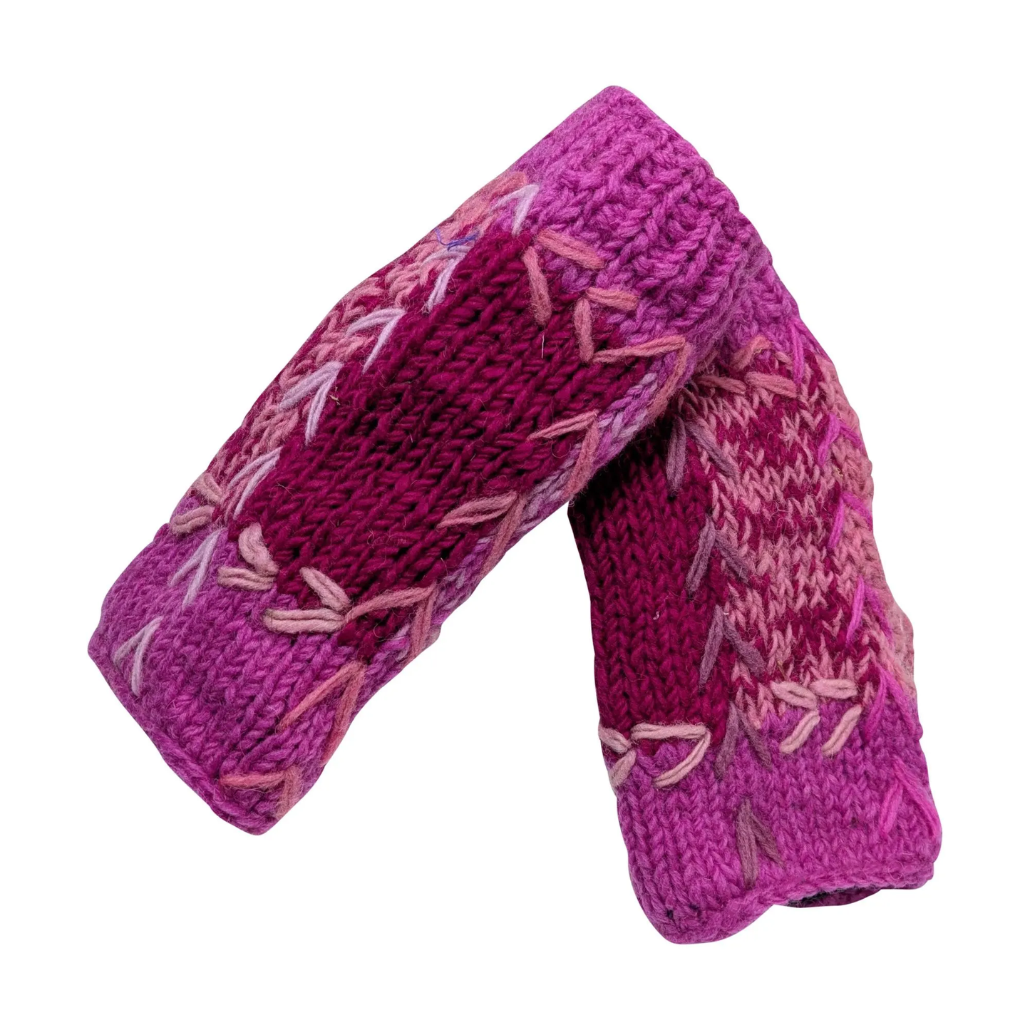Handmade Crochet Stitch Handwarmers 100% Wool | Fleece Lined Fingerless Gloves One Size P27
