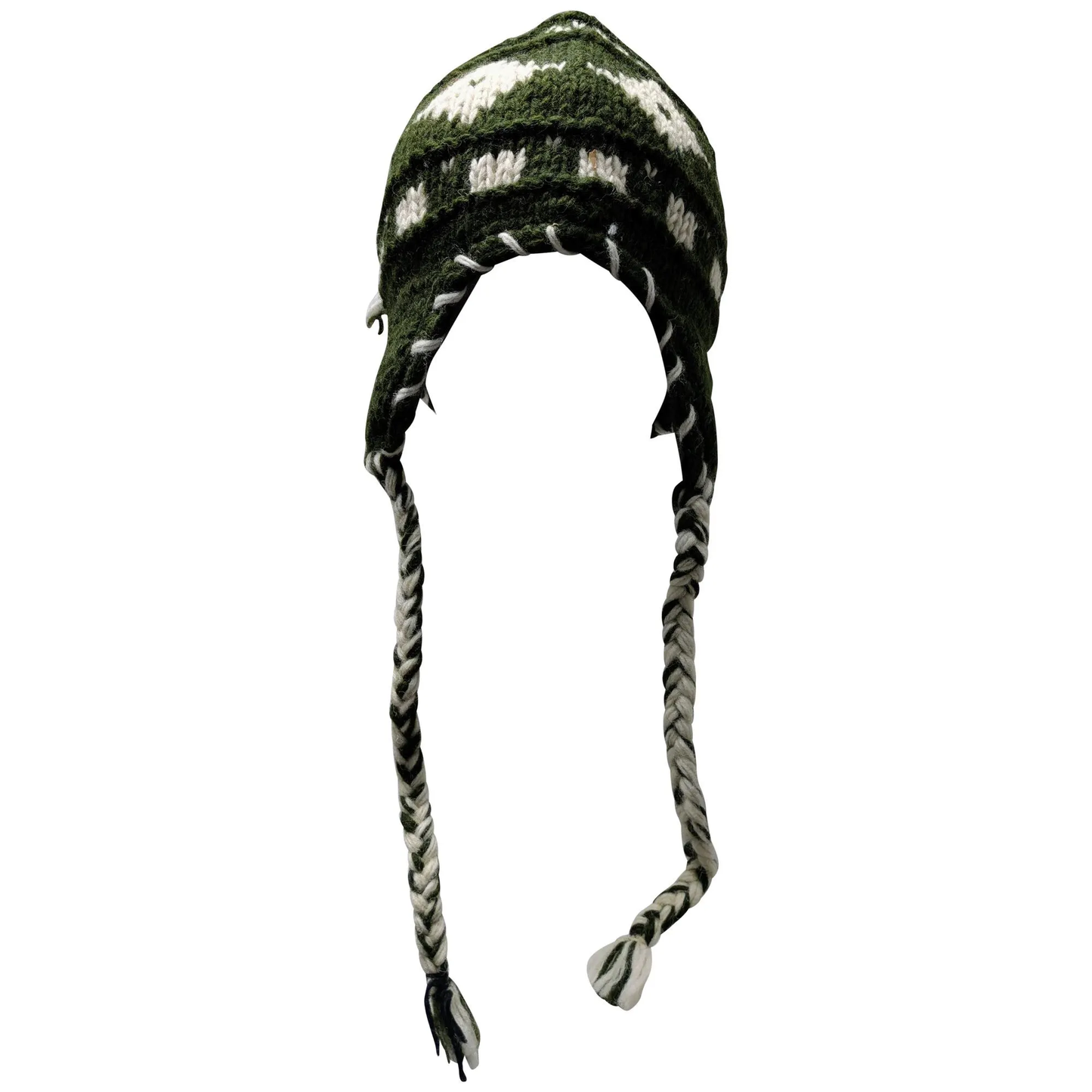 Hand Knit Wool Winter Hat: Fleece Lined, Boho Tassel - P149