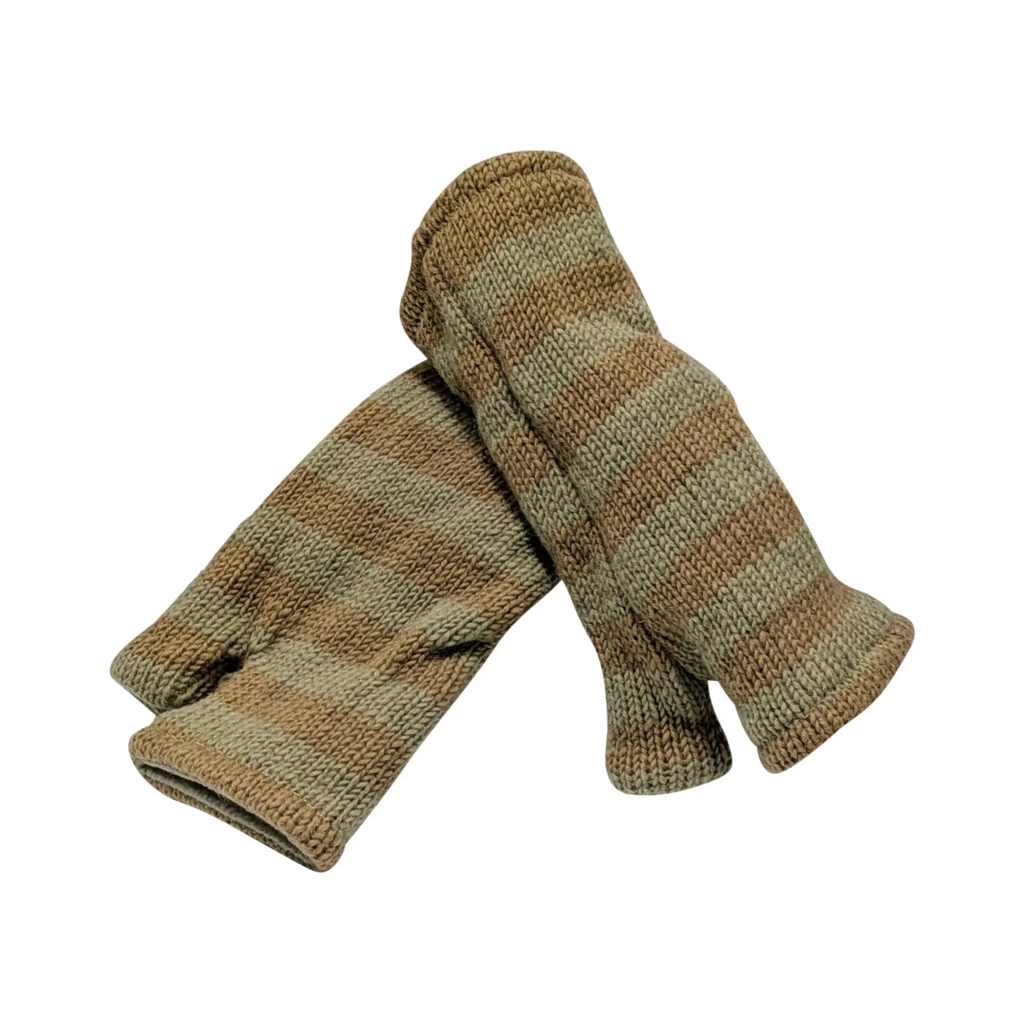Handmade Knit Handwarmers 100% Wool Winter Striped Fingerless Fleece Lined Gloves One Size P45