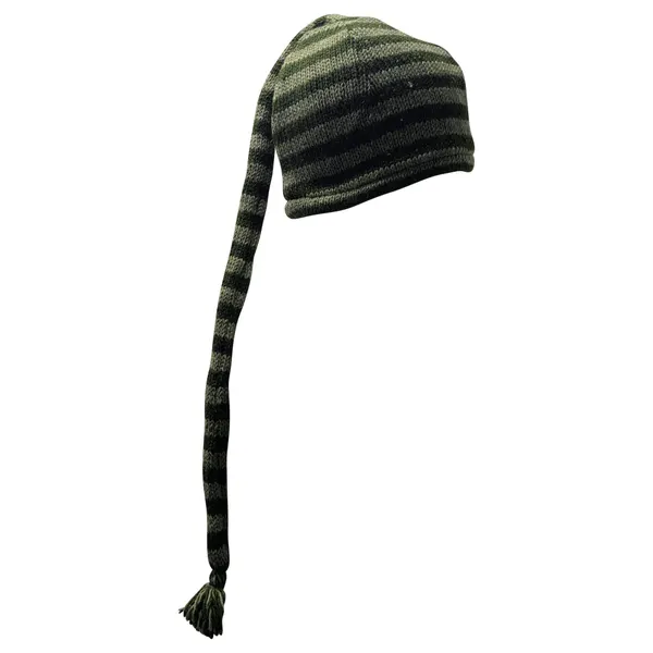 Handmade Wool Knit Beanie: Striped Boho Tassel Winter Cap P15