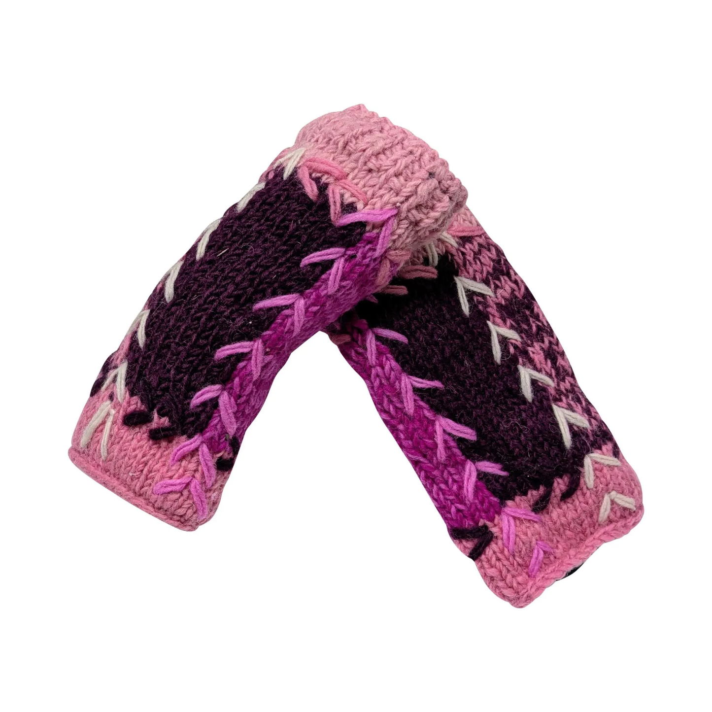 Handmade Crochet Stitch Handwarmers 100% Wool | Fleece Lined Fingerless Gloves One Size P6