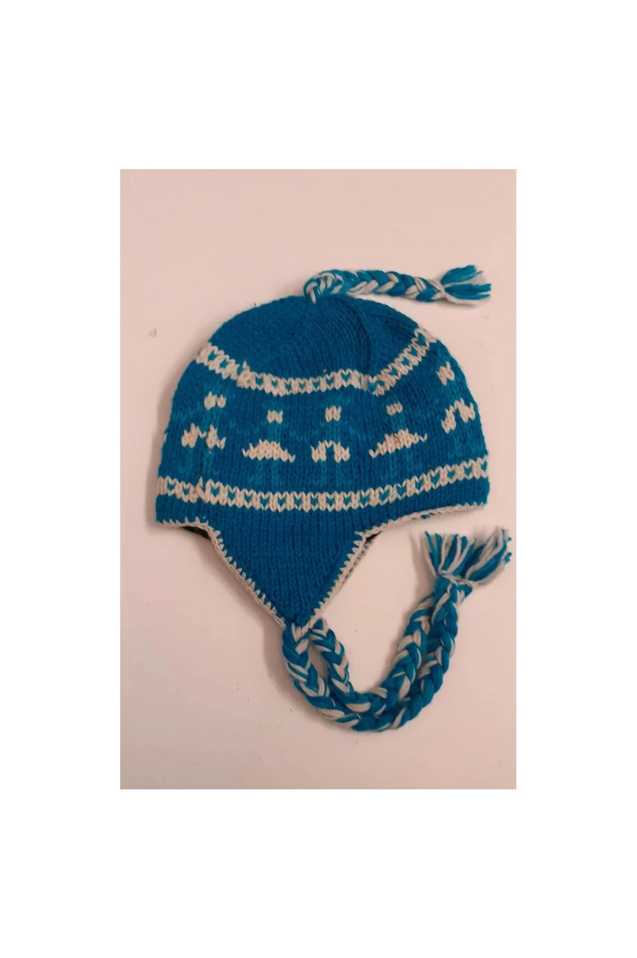 Hand Knit Wool Winter Hat: Fleece Lined, Boho Tassel - P65