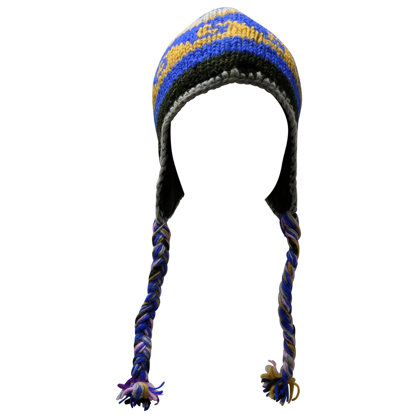 Hand Knit Wool Winter Hat: Fleece Lined, Boho Tassel - P151
