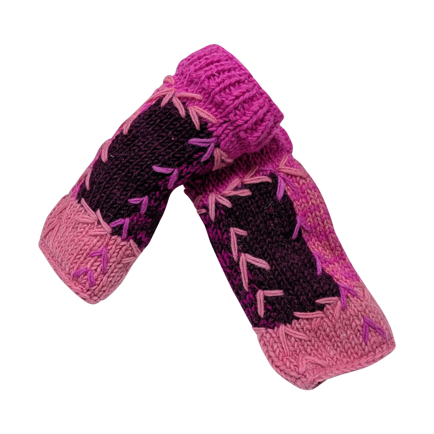 Handmade Crochet Stitch Handwarmers 100% Wool | Fleece Lined Fingerless Gloves One Size P25