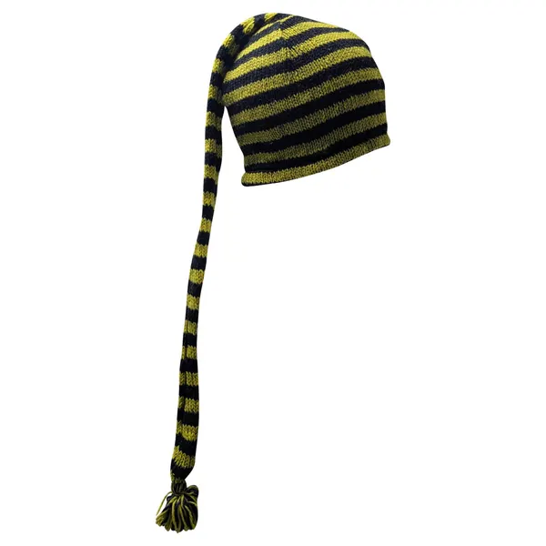 Handmade Wool Knit Beanie: Striped Boho Tassel Winter Cap P3