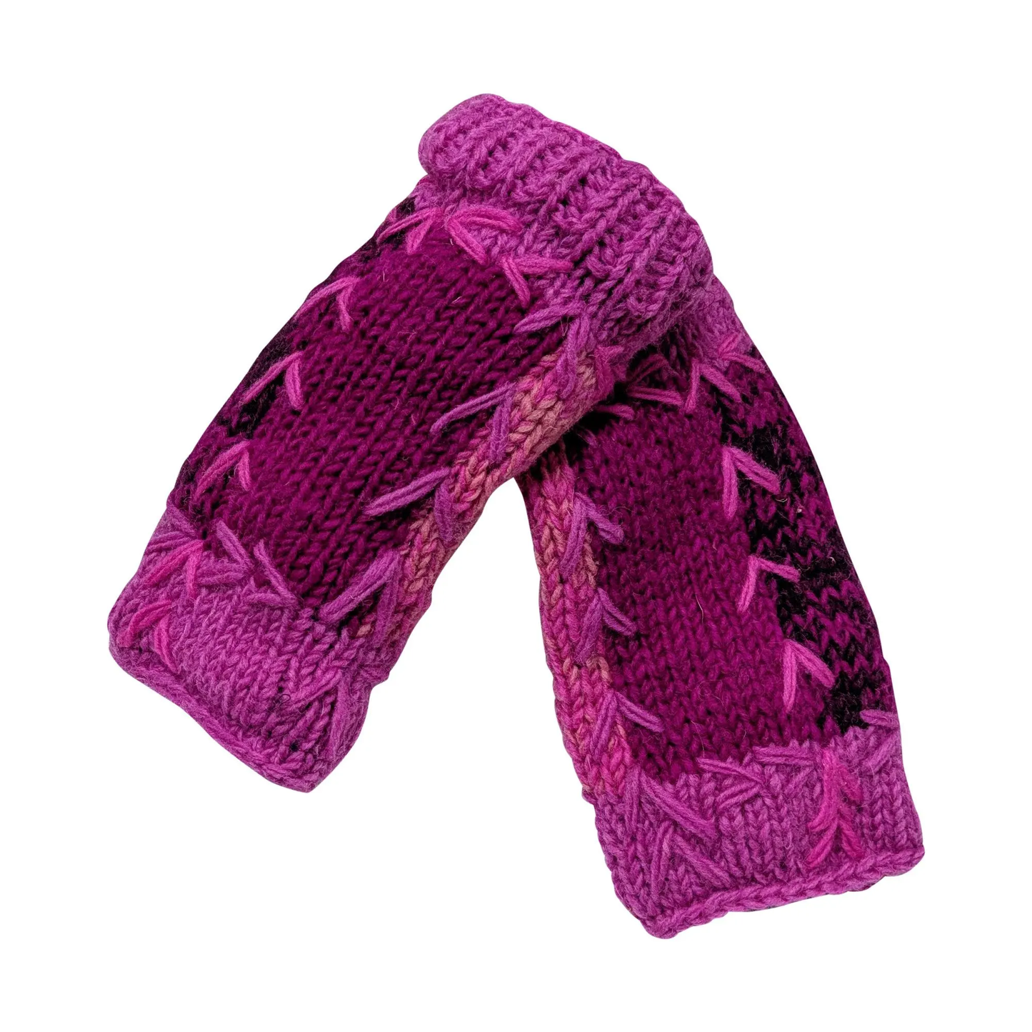 Handmade Crochet Stitch Handwarmers 100% Wool | Fleece Lined Fingerless Gloves One Size P17