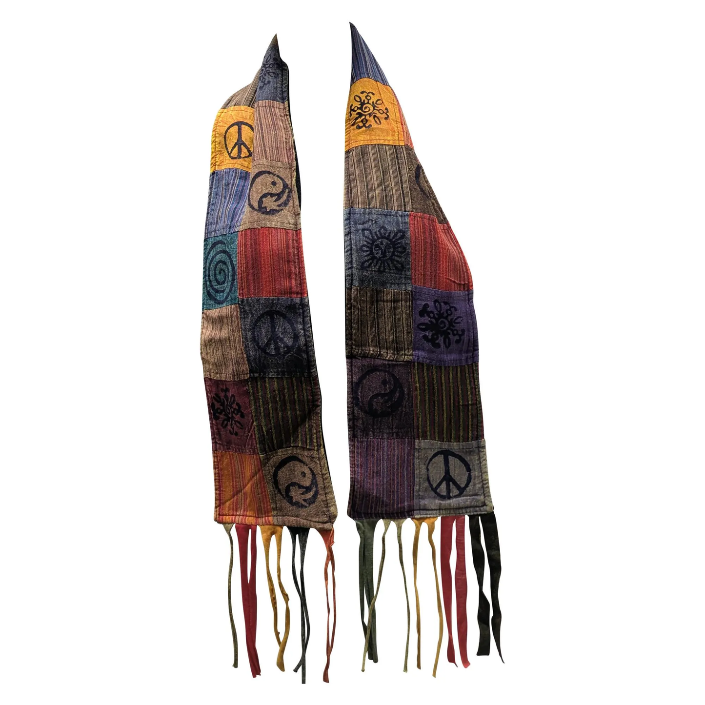 Recycled Patchwork Bohemian Tassel Fleece Lined Block Print Winter Scarf P11