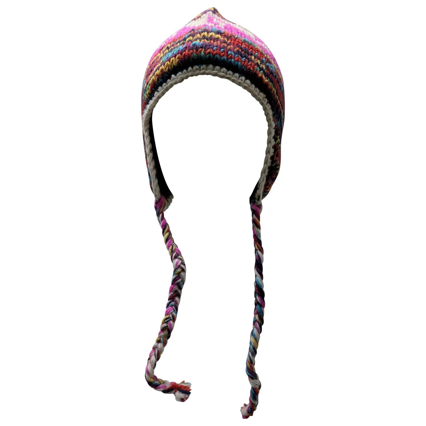Hand Knit Wool Winter Hat: Fleece Lined, Boho Tassel - P68