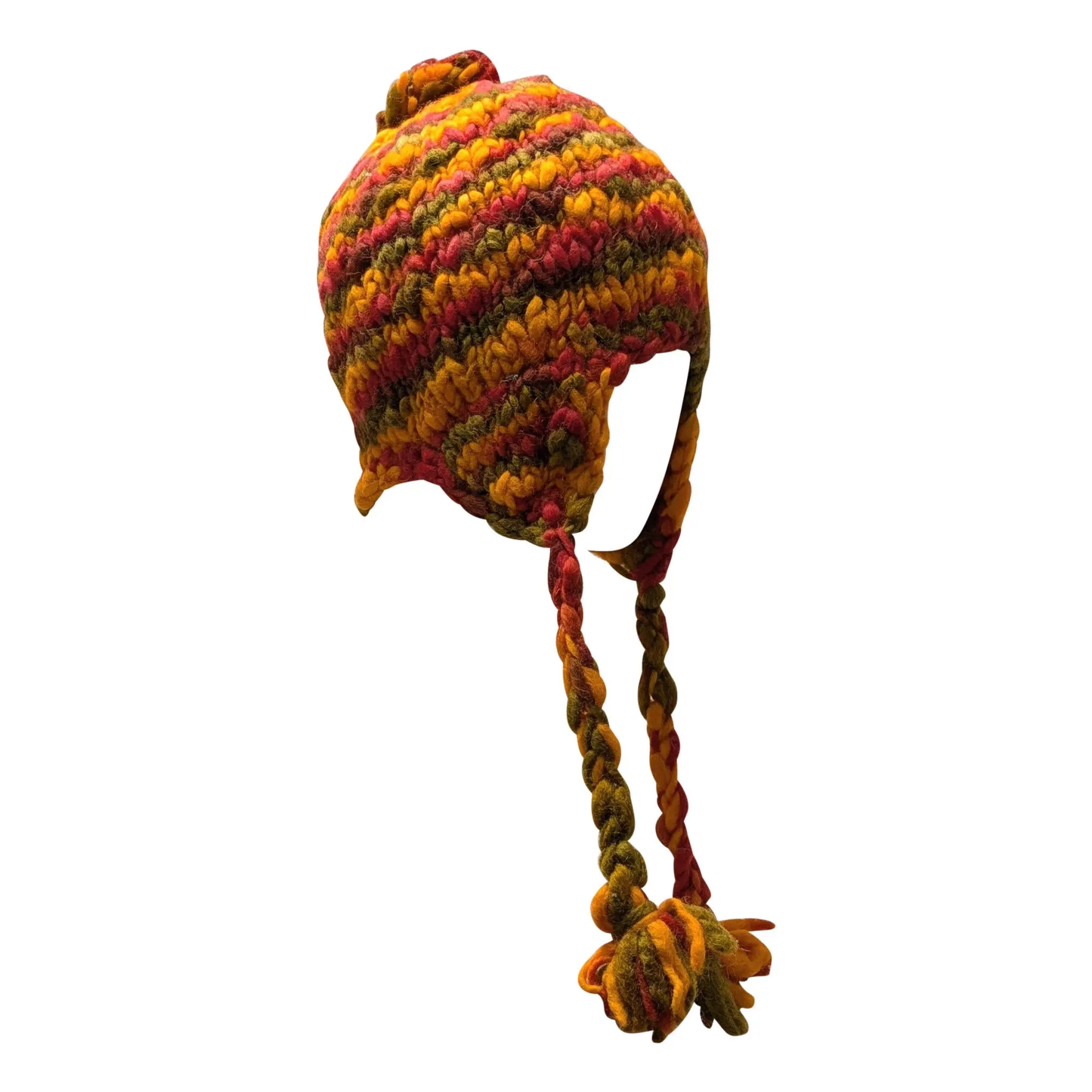 Hand Knit Wool Bobble Hat: Fleece Lined Striped Winter Cap - P3