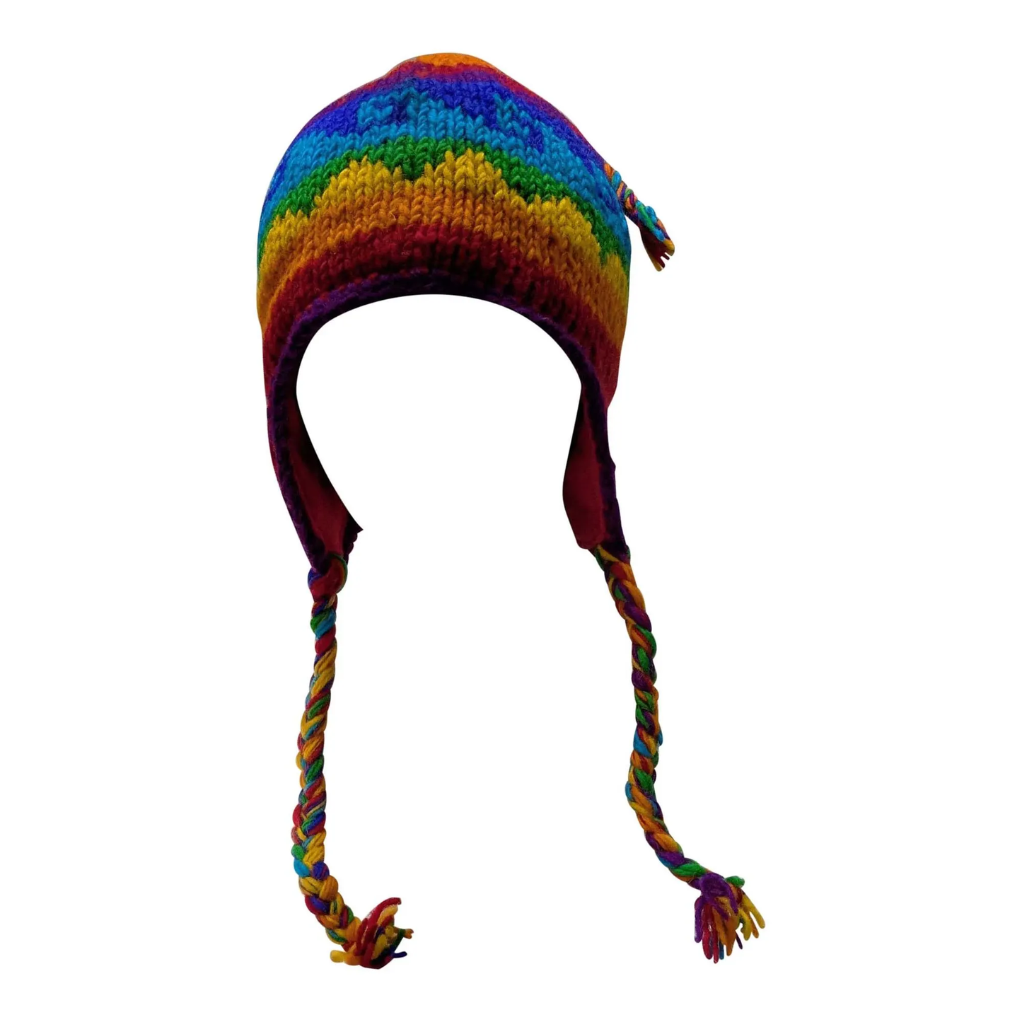Hand Knit Wool Winter Hat: Fleece Lined, Boho Tassel - P140