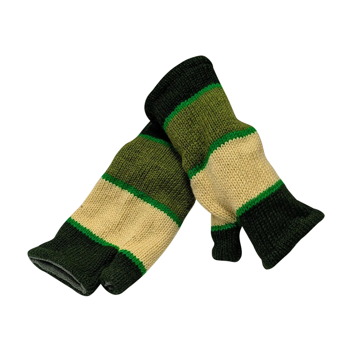 Handmade Knit Handwarmers 100% Wool Winter Striped Fingerless Fleece Lined Gloves One Size P12