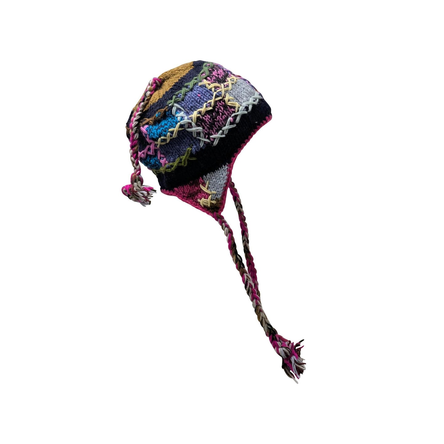 Hand Knit Wool Hat: Unisex Fleece Lined Winter Bobble Tassel - P112