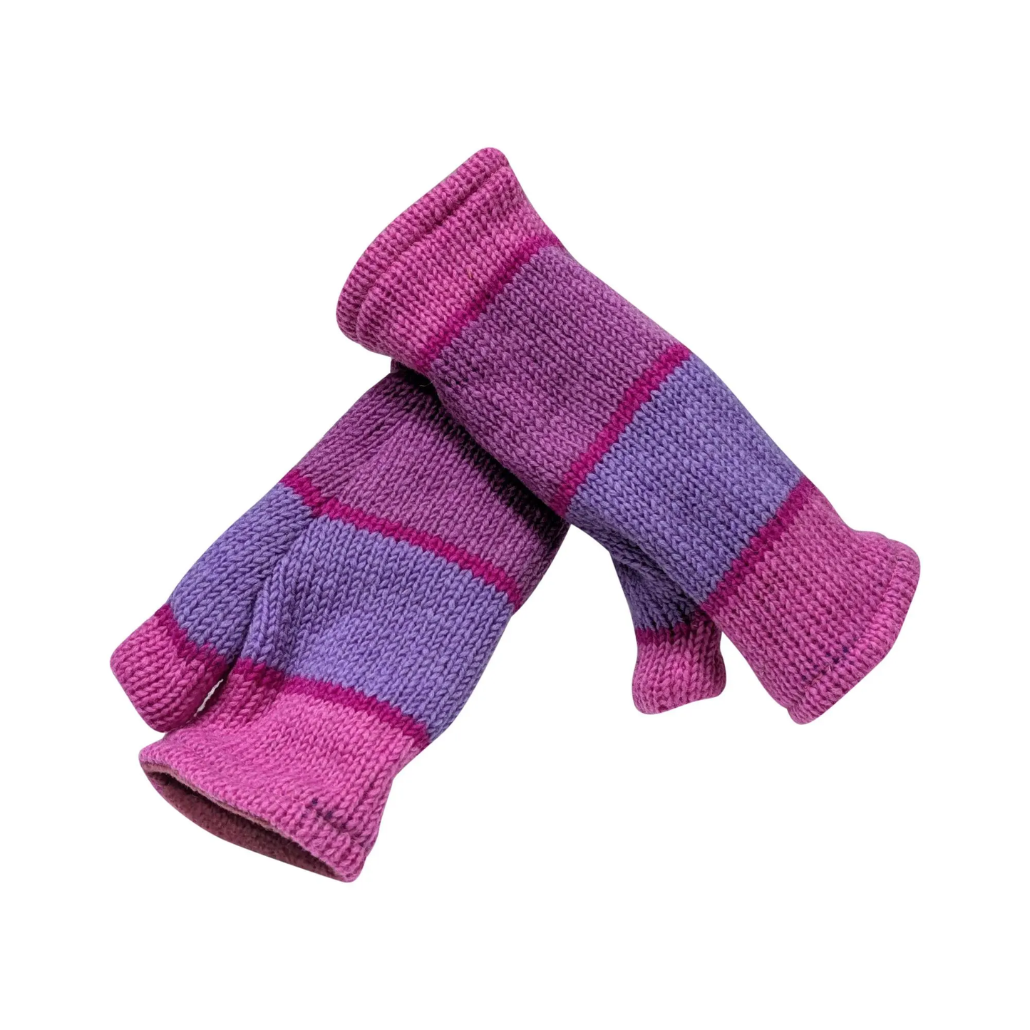 Handmade Knit Handwarmers 100% Wool Winter Striped Fingerless Fleece Lined Gloves One Size P61