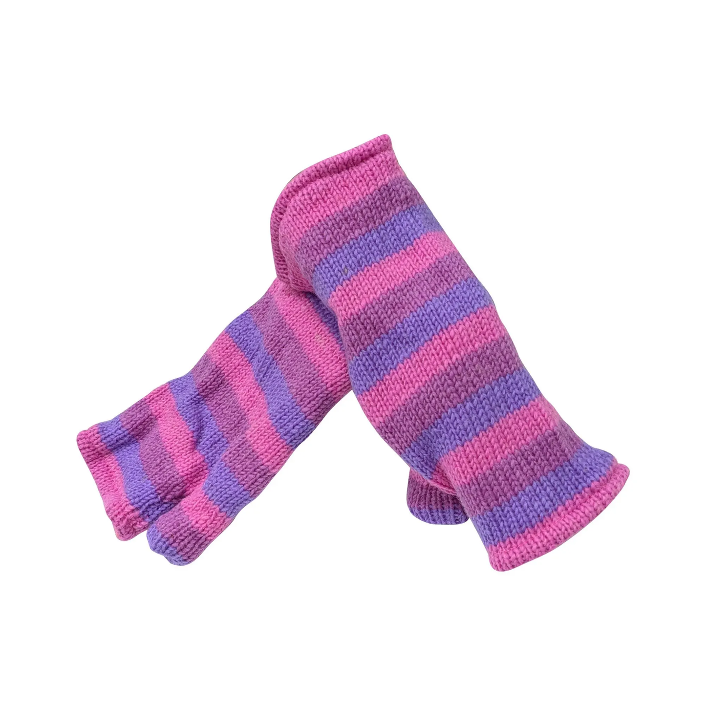 Handmade Knit Handwarmers 100% Wool Winter Striped Fingerless Fleece Lined Gloves One Size P4