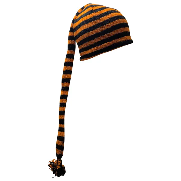 Handmade Wool Knit Beanie: Striped Boho Tassel Winter Cap P6